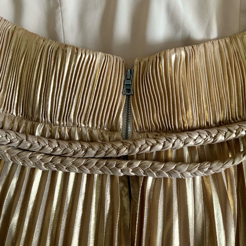 Alice + Olivia Tresa Pleated Gold Maxi Dress Size 12 New with Tags - Picture 5 of 10